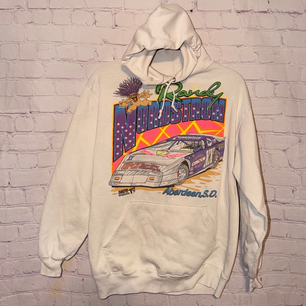 Vintage 1997 White Graphic Racing Hoodie Size Large